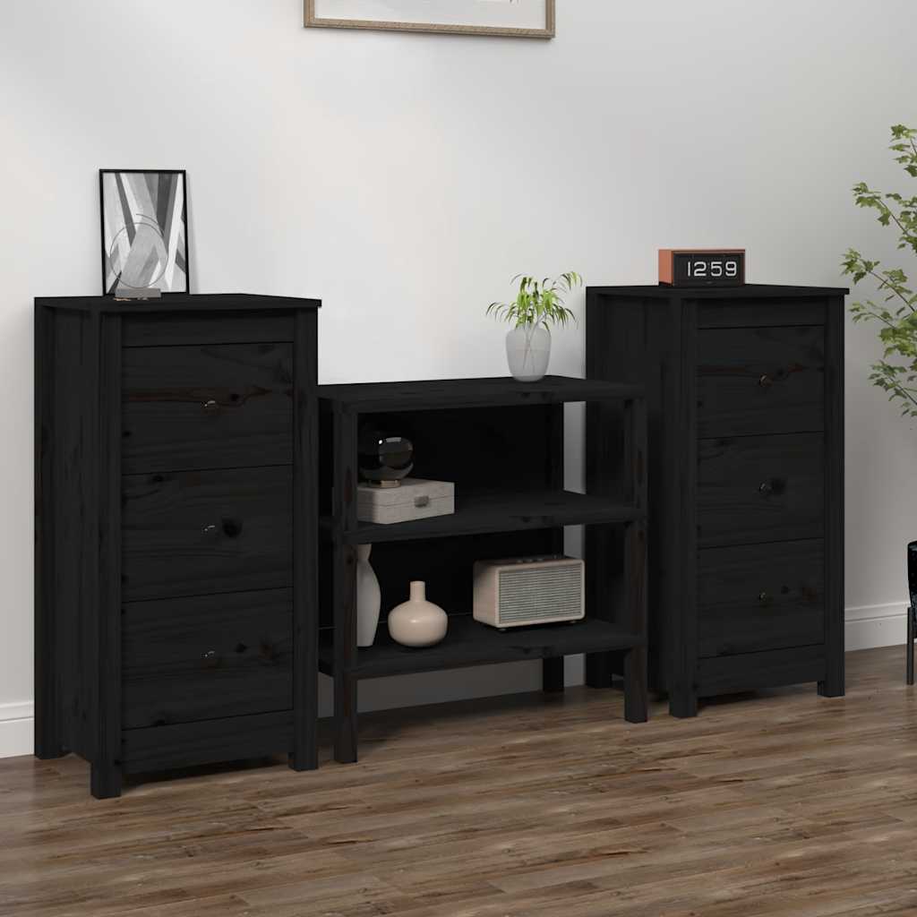 Sideboards 2 pcs Black 40 x 35 x 80 cm Solid Pine Wood