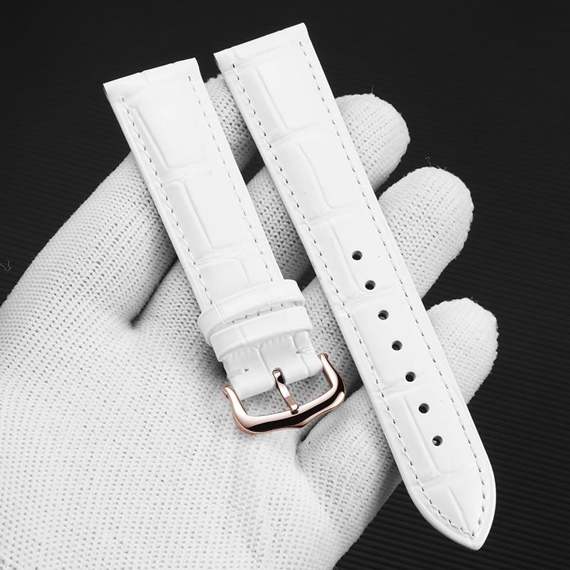 Ultrathin Genuine Leather Watch Strap Suitable for Cartier Santos Tank Solo Watchband Women Men's 12 - 22mm Green White Bracelet