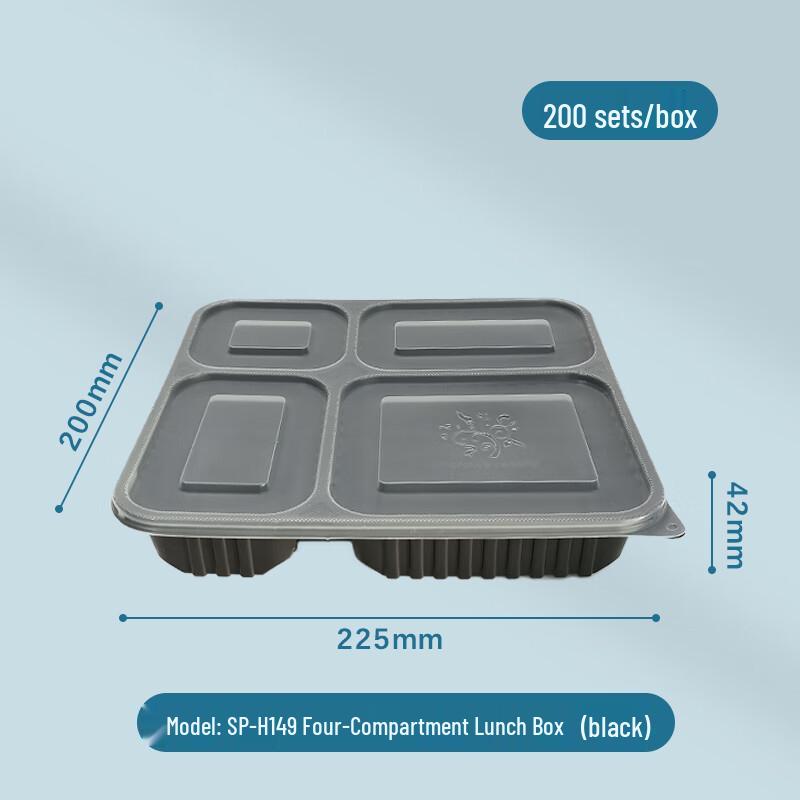 Disposable Black 4-Compartment Takeaway Meal Box