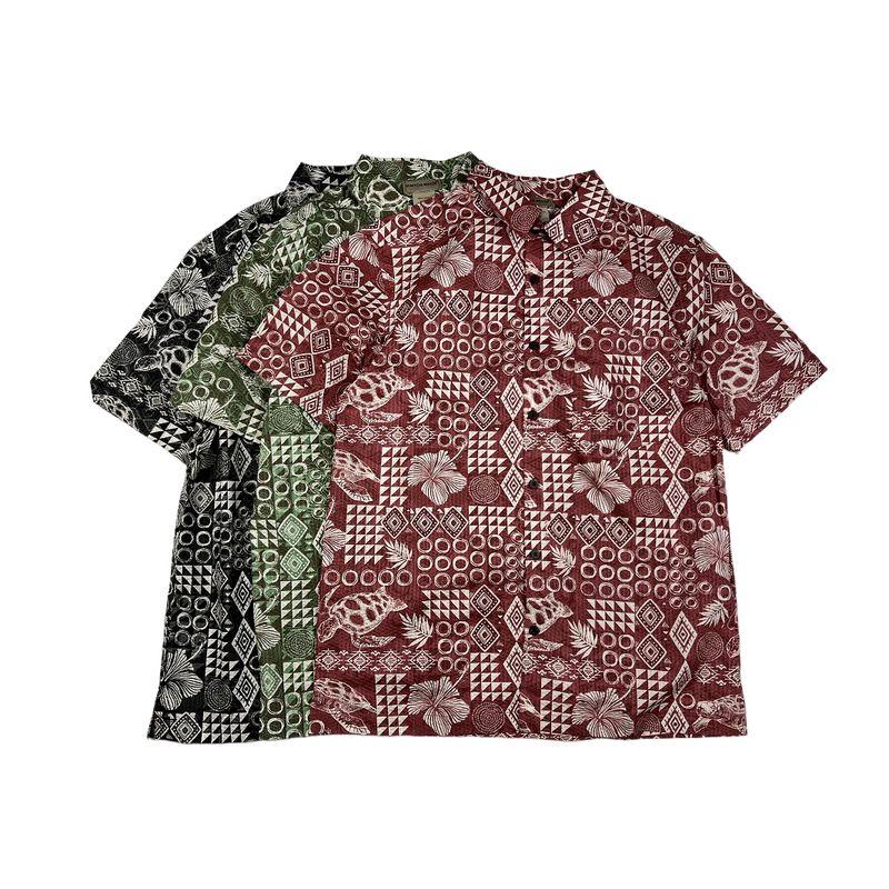 European and American Single Men Summer Cotton Short Sleeve Shirt American Casual Loose Seaside Holiday Floral Print Couple Shirt