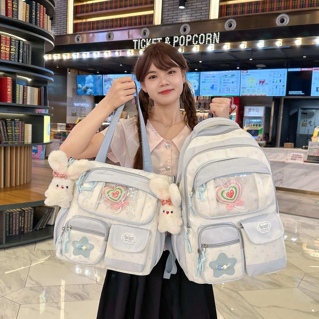 Schoolbag new high-value primary school schoolbag transparent pain bag girls light large capacity junior high school student backpack