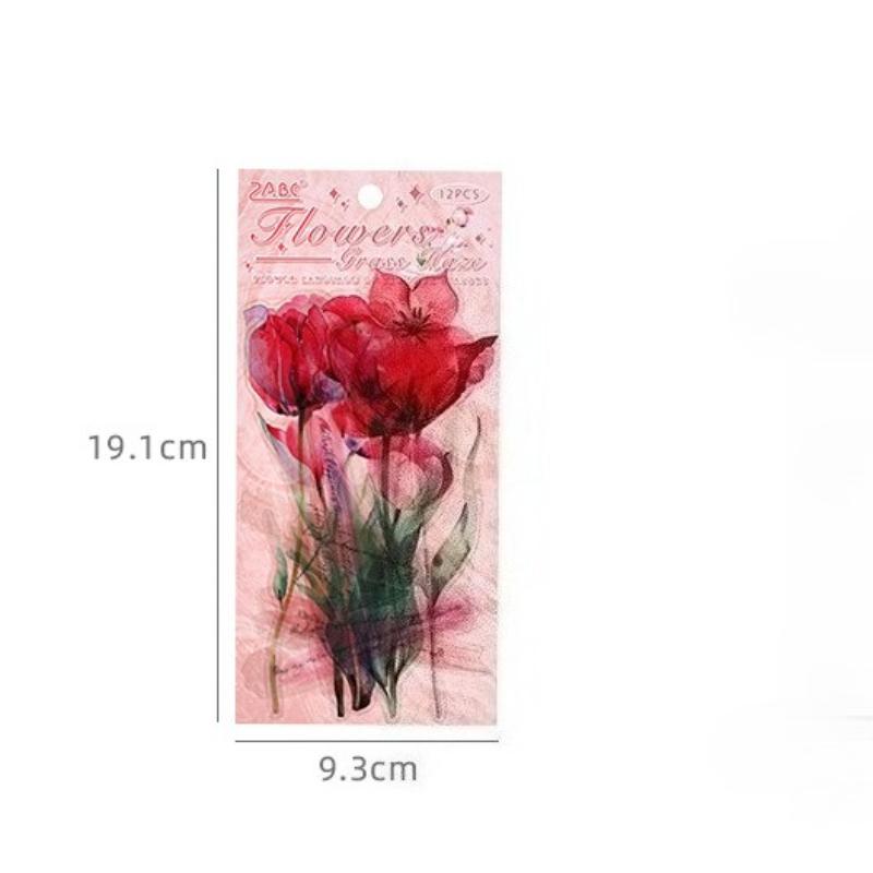 12 Sheets INS Plant Flower Scrapbooking Materials PET Sticker Pack Junk Journal Collage Decorative Aesthetic Stationery Stickers