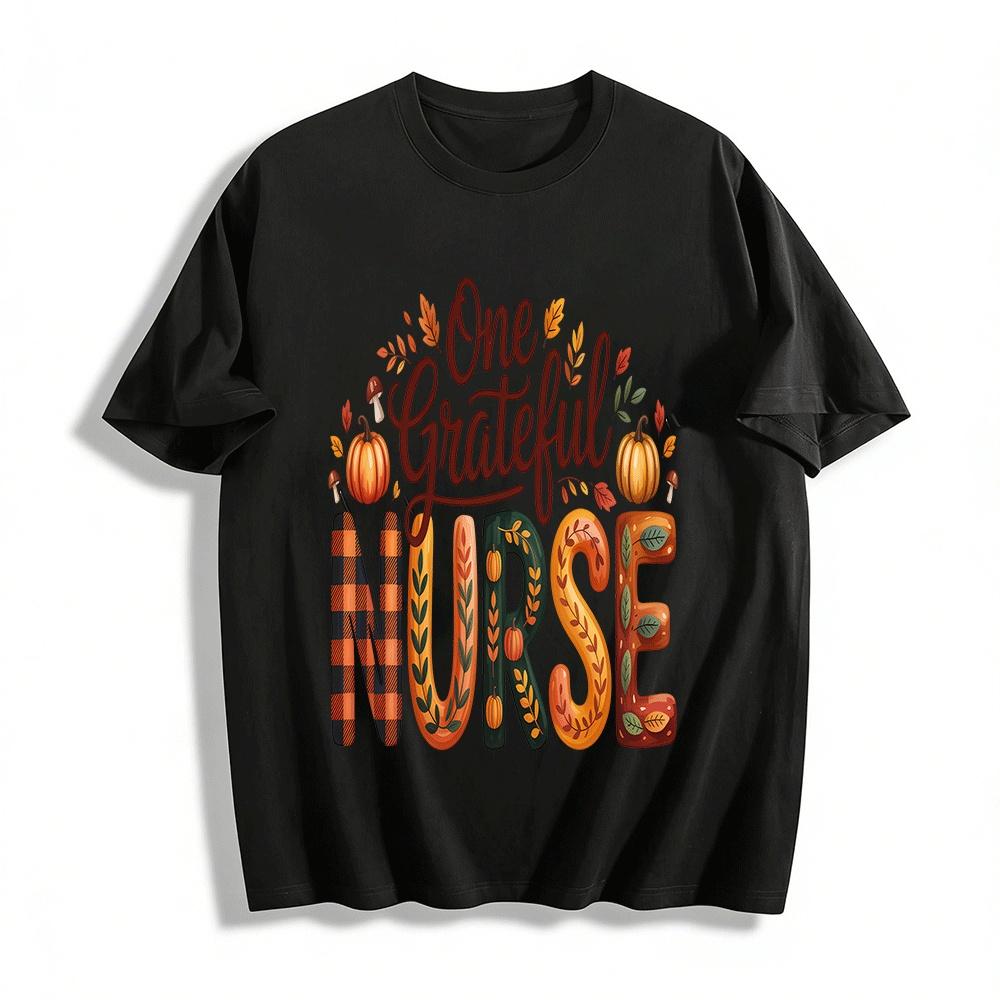 One Grateful Nurse Fall Themed Print Casual Crewneck Tee Pure cotton T-shirt XXS