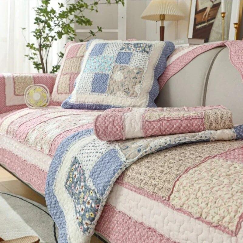 Pastoral Washable Sofa Mat Sofa Cover New Gird Style Seat Cushions Four Seasons Universal Home Textile Home Mat