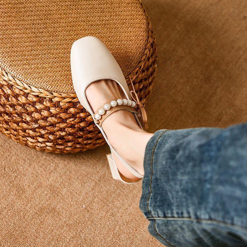 Baotou sandals children's new spring women's niche pearl bow with skirt French evening high heels