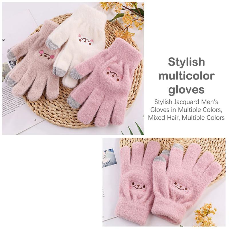 Smile Face Printing Gloves Mobile Phone Touchscreen Knitted Gloves Women Winter Thick Warm Adult Soft Mink Fluffy Gloves