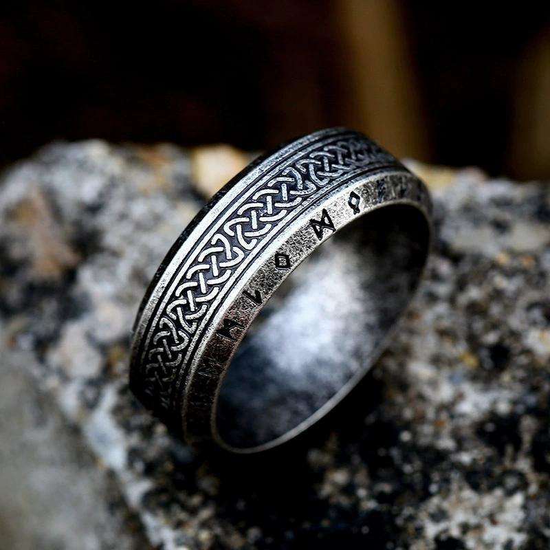 YILUOCD Stainless Steel Viking Runes Ring for Men Women Vintage Nordic Celtic Knot Rings Odin Letter Amulet Jewelry Wholesale