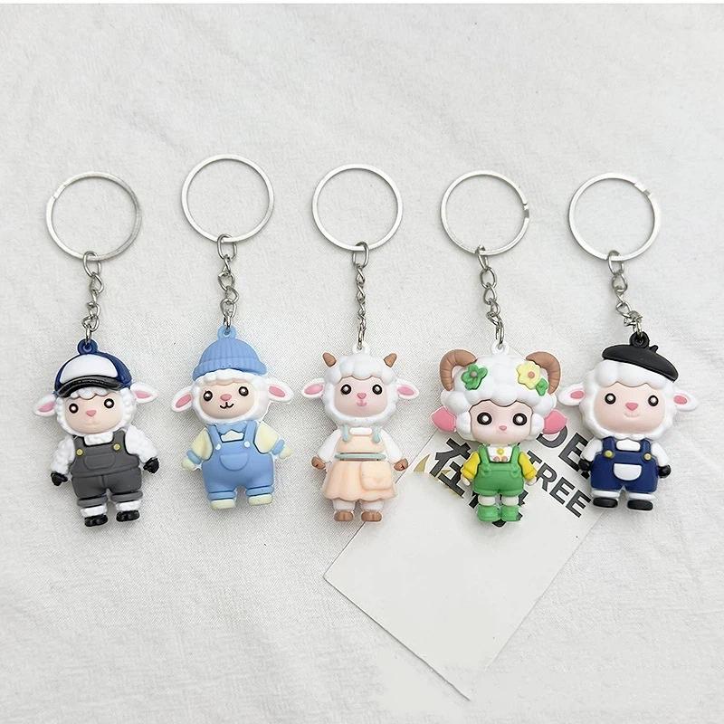 Pvc Keychains With Lovely Outfits Sturdy Metal Ring For Nice Bag Decor Gift For Kids And Friends Cute Cartoon Sheep