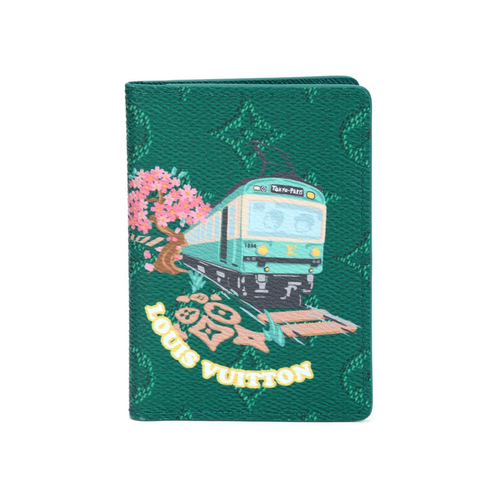 Louis Vuitton X Nigo Kolaborace Kapsičkový Organizér Monogram Potahované Plátno Držák na Karty Peněženka Pánské Peněženky Zelená M25971
