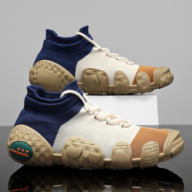 Vår Sommer Nye Sko for Menn Pustende Strikk Casual Sokkesko Blandede Farger Fritidssportssko Ungdom Slip-on Sneakers