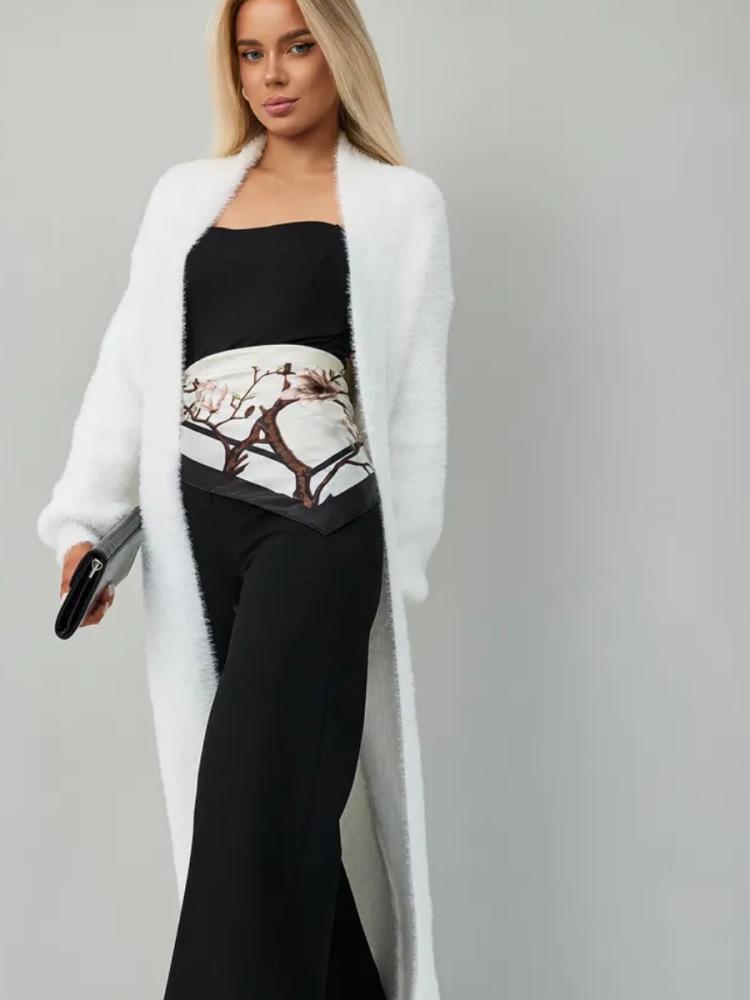 Women's White Imitation Mink Knit Cardigan Coat - Fluffy, Loose, Long, Perfect for Autumn and Winter