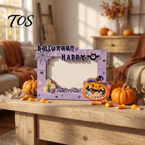 Indoor Festival Decorations Halloween Wooden Photo Frame, Double Layer Wood Tabletop Picture Holder, Holiday Table Creative Display Stand for