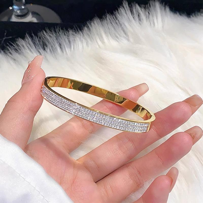 Luxury Gold Plated Bangles Zircon Women's Hand Bracelet Stainless Steel Bangle Gifts for Women Fashion Accessories Mother's Day