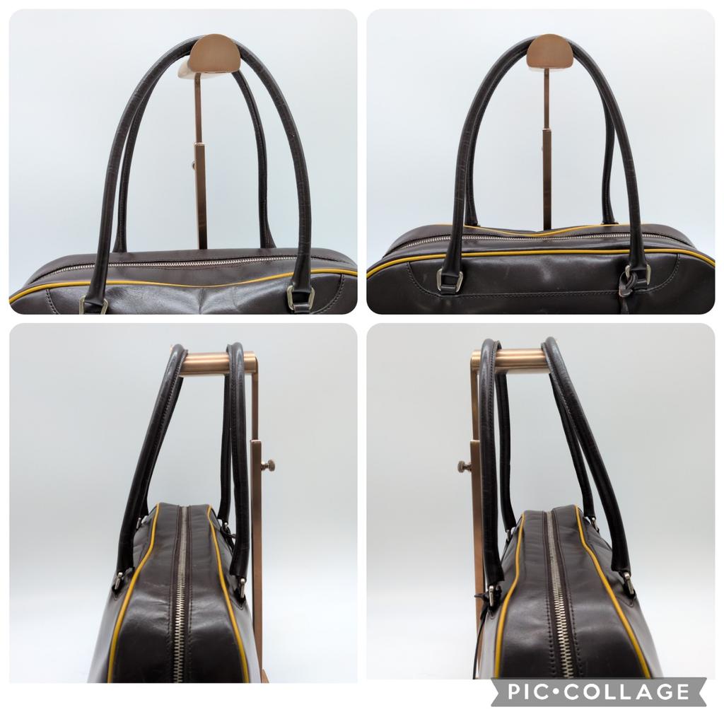 Prada 2000 FW Archive Y2K 2000 1990s 00s Bowling Bag Mini Boston Handbag Chocolate Brown Mustard Yellow Stitching Genuine Leather