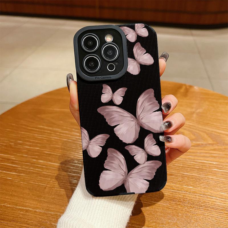 

Чехол для телефона из мягкого силикона с принтом бабочек из кожи с вертикальным зернением, задняя крышка с полной защитой объектива камеры для Samsung Samsung A55 5G