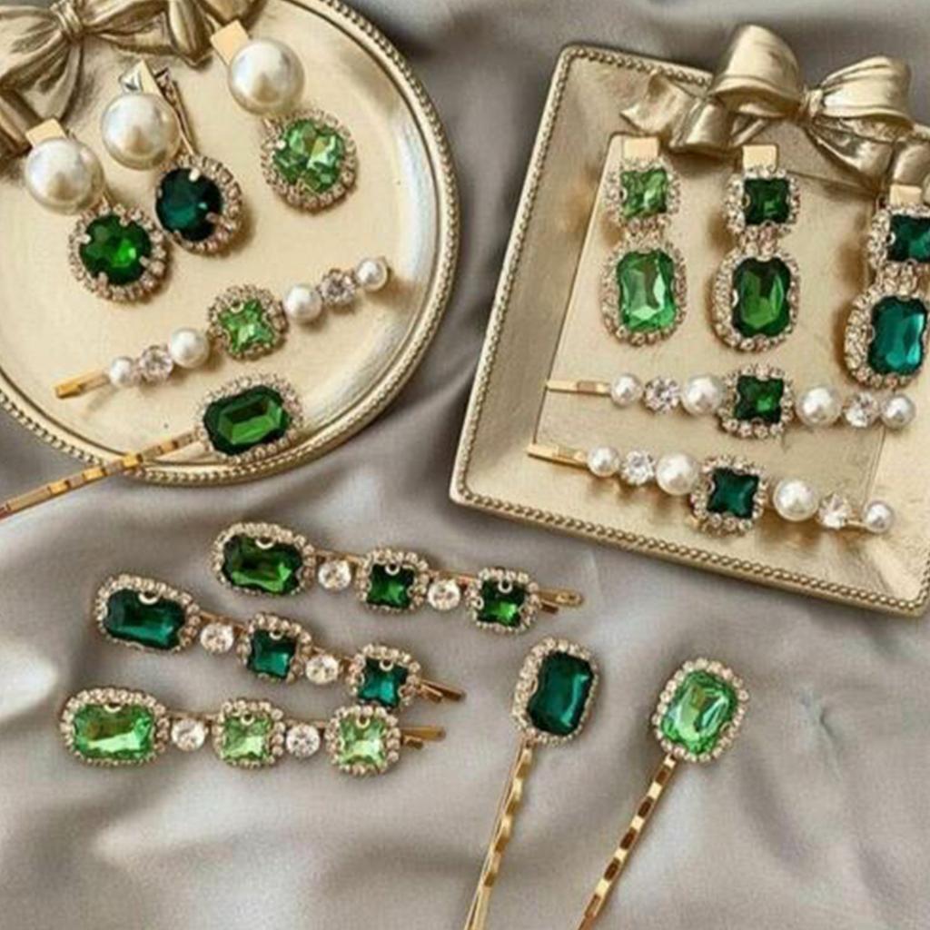 PCS Spilla Strass Fermagli Metallo per Capelli Spilla Verde Cristallo Decorazioni per Signora Donne Ragazze