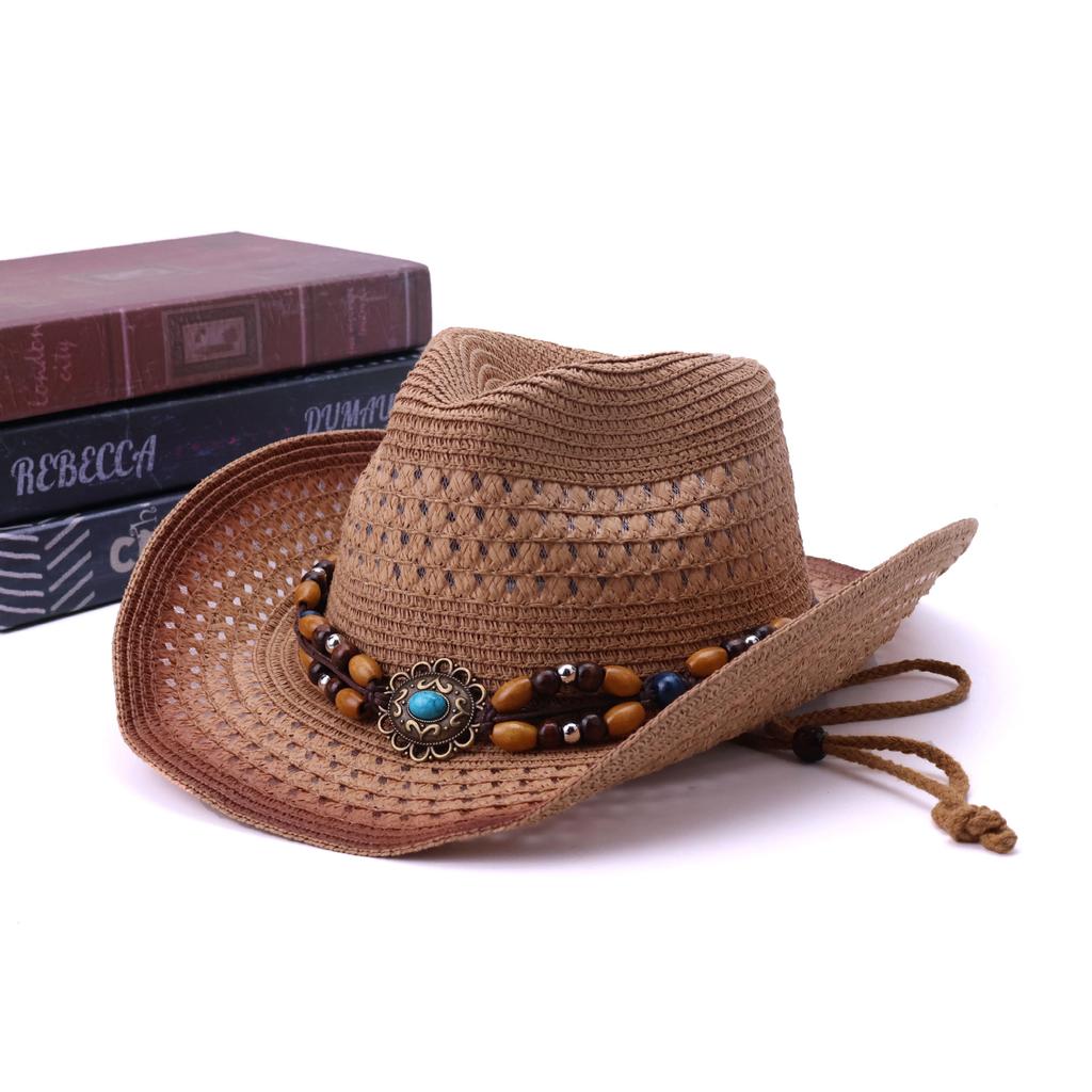 Popular Classic Fashion Hollow Western Denim Straw Hat Summer Outdoor Shading Breathable Straw Hat