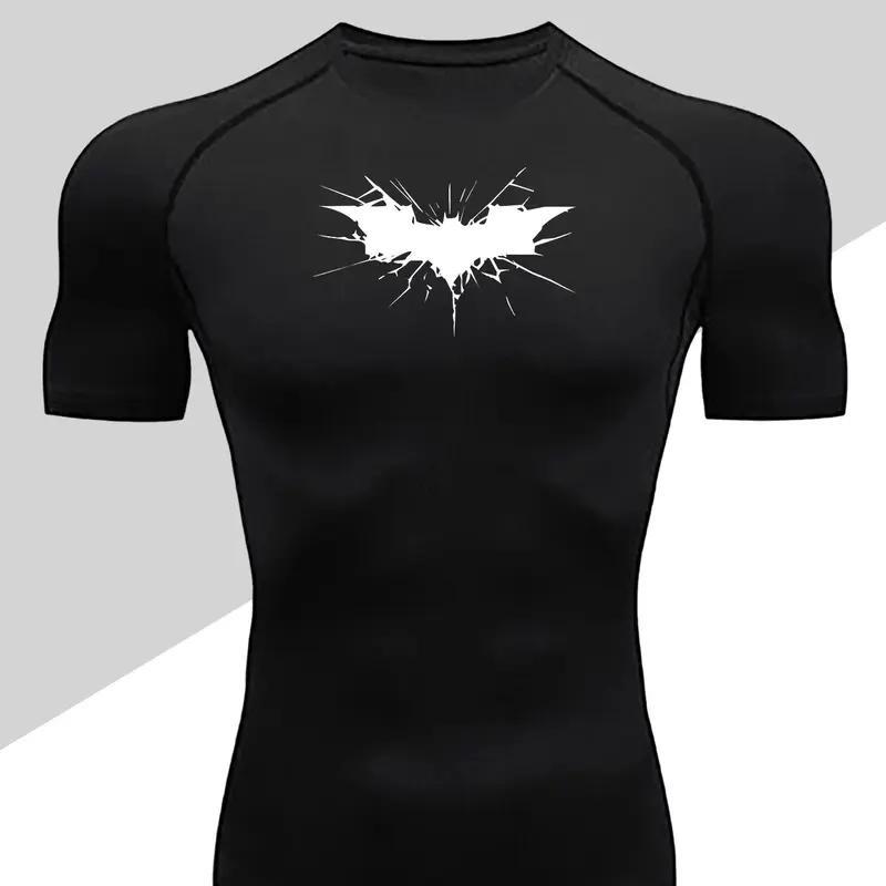 2D printed T-shirt men's summer two-piece sportswear running T-shirt elastic quick-drying sports top sports fitness shirt men's