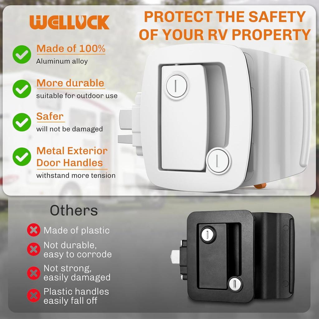 WELLUCK RV Door Lock Replacement With Paddle Deadbolt, 100% Metal Camper Door Latch Handle Lock, RV Entry Door Lock For Camper Horse Travel Trailer