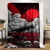 A Swirling Pattern of Clouds, Waves, a Mountain, and a Bold Red Sun. for All Seasons Blanket Lunch Break Throw Gift