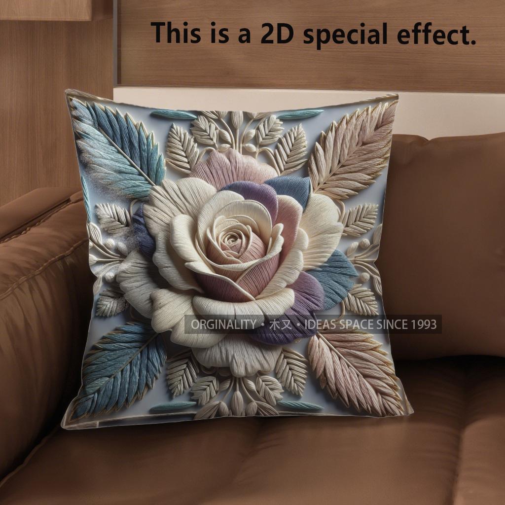 2D Vintage Embossed Rose Floral Throw Pillow Covers Pattern Cushion Cover Suitable For Sofa Bedroom Car Pillow Cover