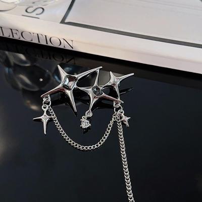 Four-Point Star Zircon Chain Brooch - Women's Chic High-End Corsage Pin Accessory