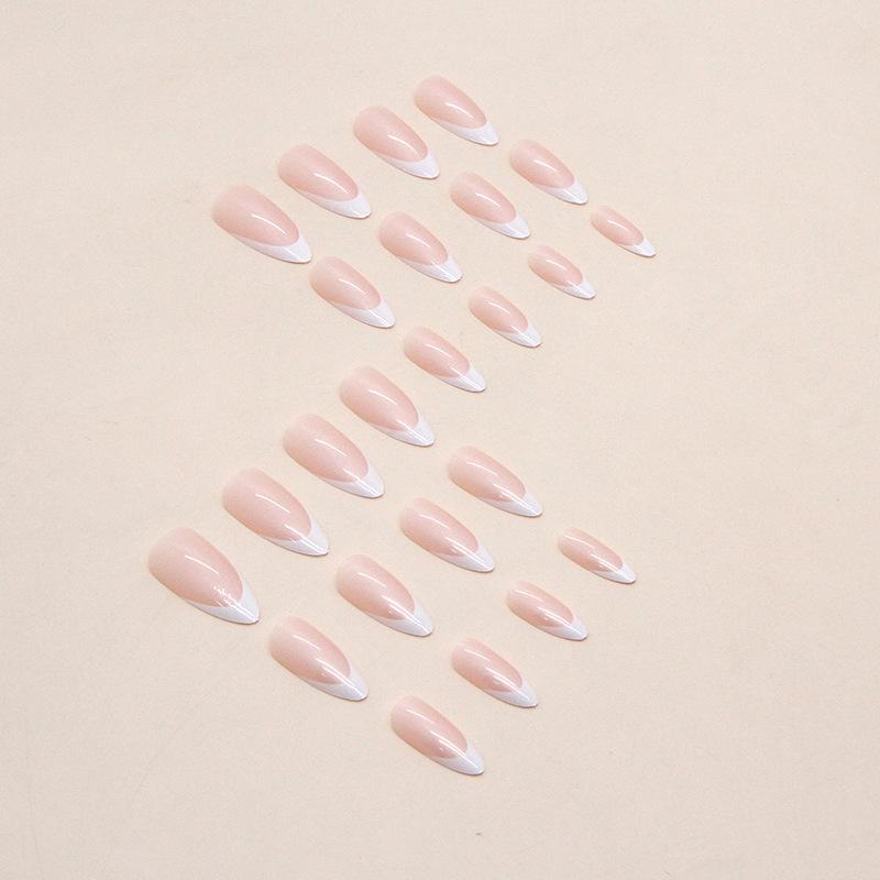 24 Pcs Simple and Pure Aurora French Manicure, Sweet and Gentle Round Head Almond Nail, European and American Foreign Trade Models, Wearing Nail Pads