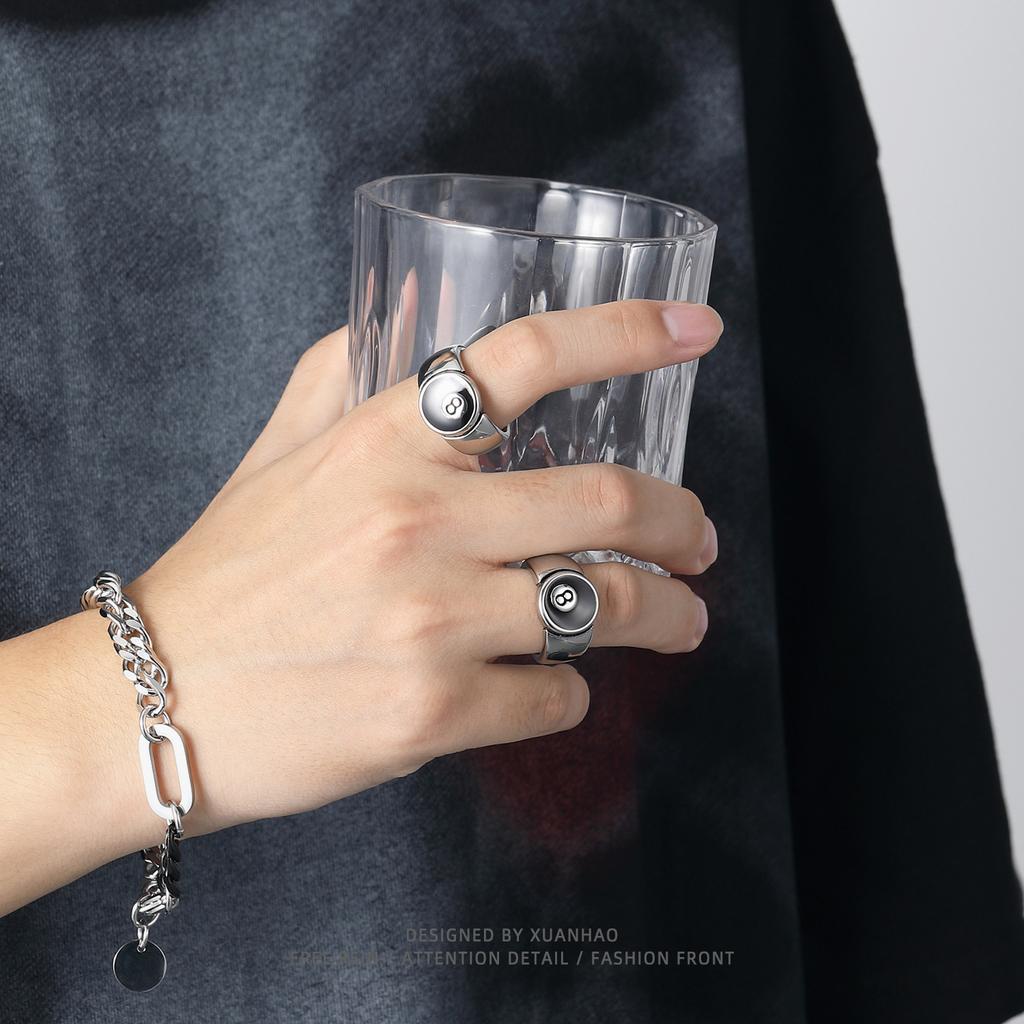 Punk Billiards Number Black 8 Ball Rings Metal Alloy Opening Adjustable Rings Fashion Hip Hop Rock For Women Men Jewelry Gift