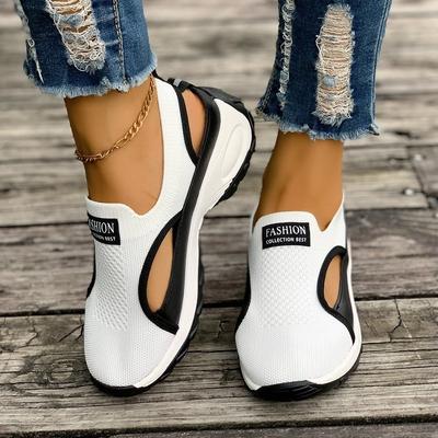 Women's Solid Color Casual Sandals, Platform Elastic Soft Sole Knitted Walking Shoes, Heightening Wedge Vacation Shoes Women Sports Shoes