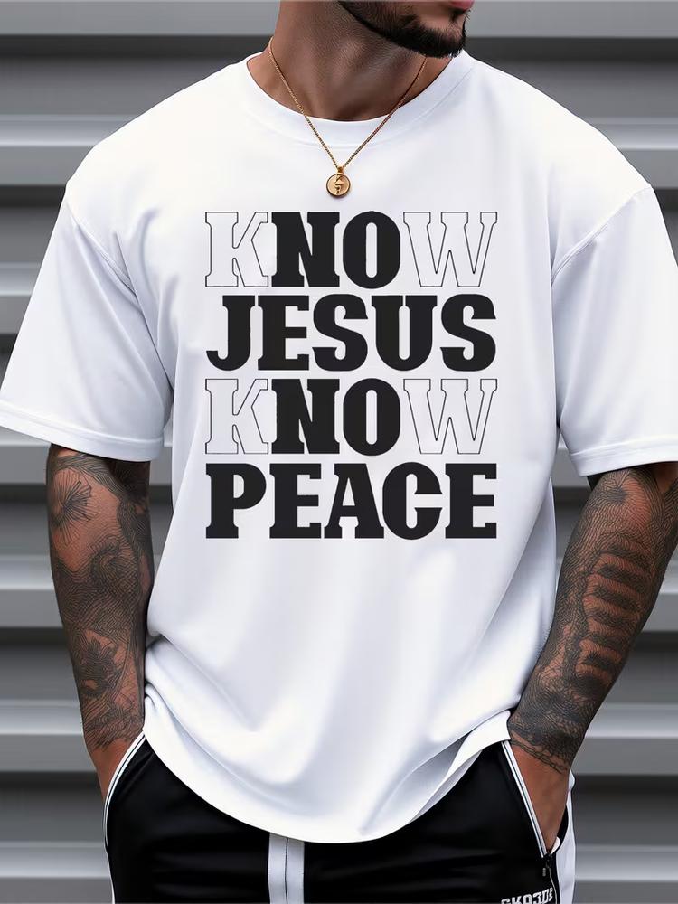 Mens religious t shirt knows peace christian graphic tee casual church top