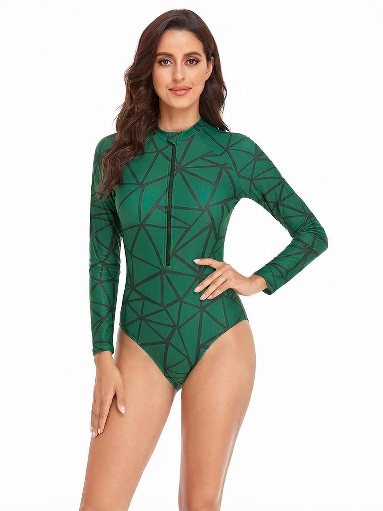 European Zipper Long Sleeve Slimming Swimsuit for Surfing & Resorts