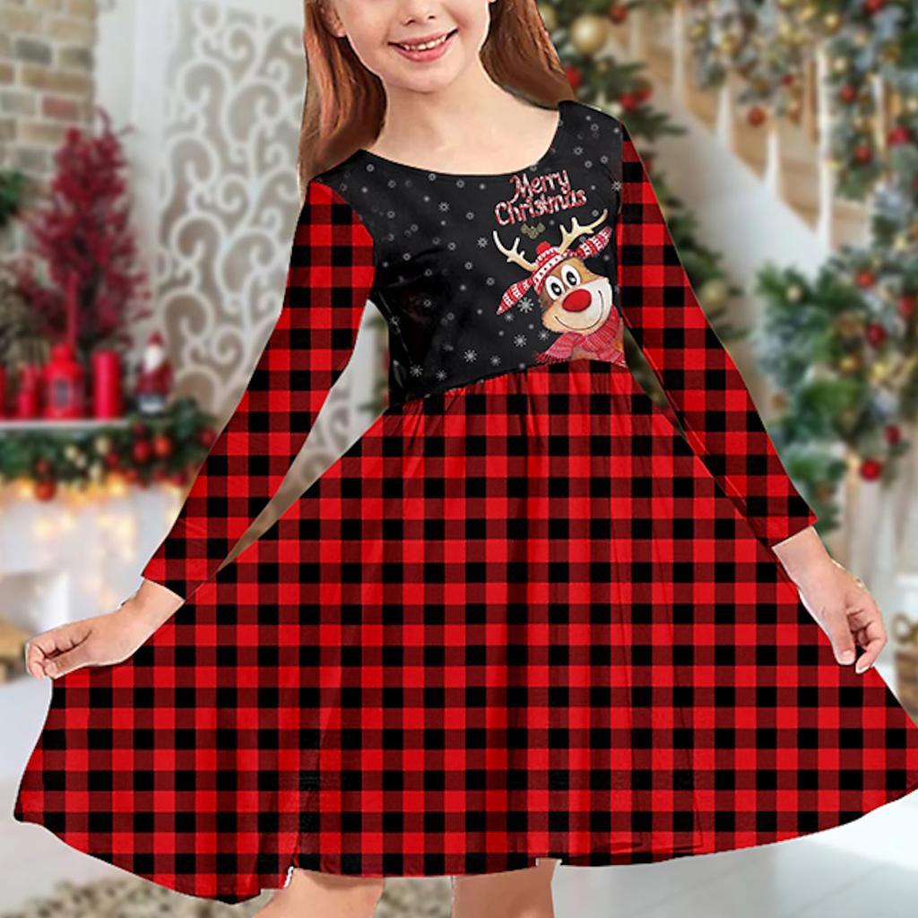 Ragazza Primaverile Casual Asinello Divertente 3D. Stampa Abito a Maniche Lunghe con Scollo Rotondo Abito da Principessa per Bambina per Natale