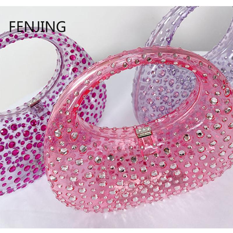 Lady Evening Bags for Women Luxury Designer Handbag and Purses New Ins Transparent Plastic Imitation Diamond Acrylic Pouch Bag