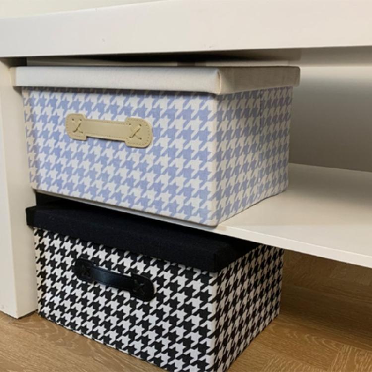 Stylish Houndstooth Pattern Foldable Storage Container Fabric Foldable Box for Space Organization In Vehicle Homes