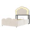 Upholstered Bed 90*200, Hydraulic Storage, LED Lighting, Headboard Storage Compartments, Floral Design, Velvet Cover, Integrated Sockets, Beige