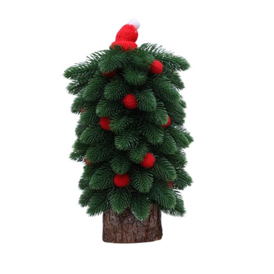 Tabletop Mini Christmas Tree Small Artificial Pine Tree with Wooden Base And Red Balls for Indoor Home Kitchen Dining Table Decor