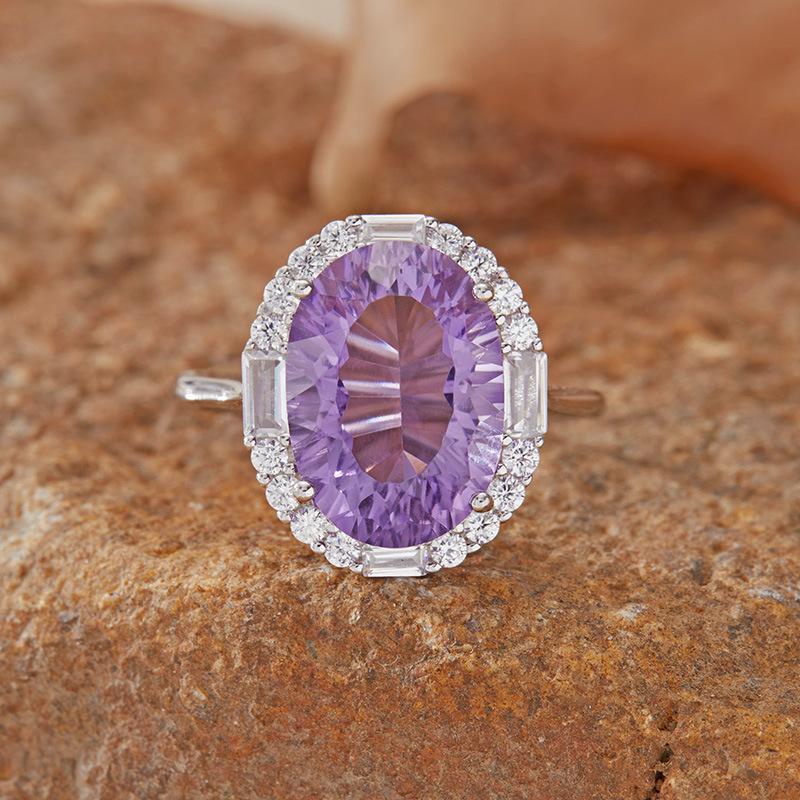 Anello Tesoro di Colore Artigianato Italiano Argento Sterling S925 Ametista Naturale Citrino Anello di Lusso Moda da Donna