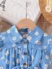 Little Girl Summer Outfit 1-8Y Baby Blue Daisy Print Dress Cottagecore Style Square Neck Smocked Waist Kids Clothes Summer Daily Wear