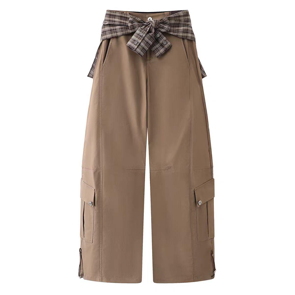 Spring 2026 Plaid Designer Knotted Waistband Workwear Pants M
