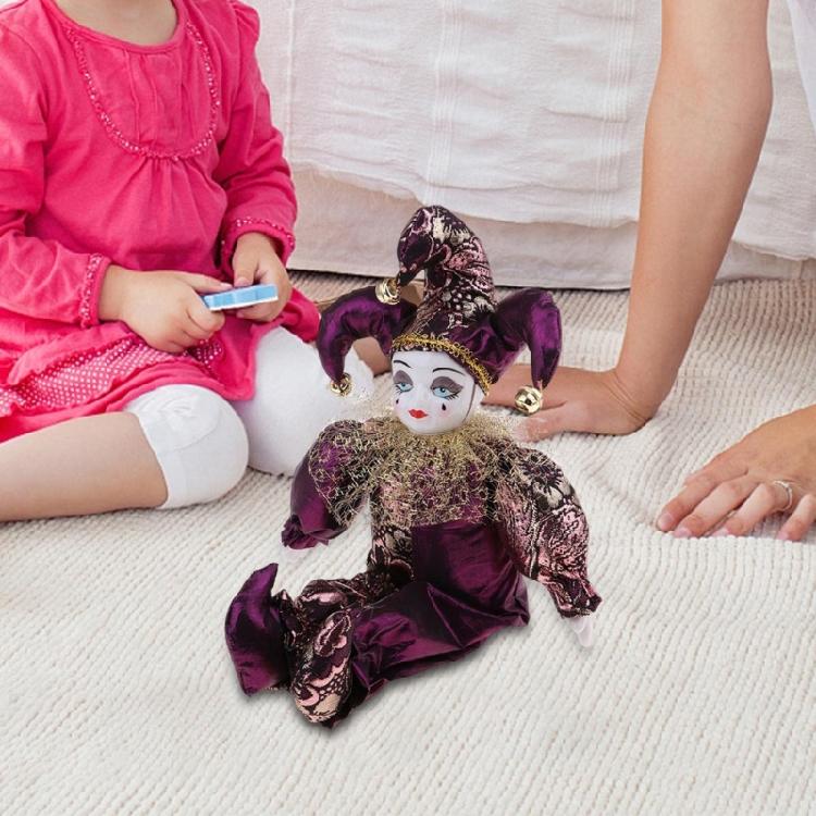 Collectible Ceramic Clown Doll Statue with Movable Limb and Holiday Costume Design for Home Decoration Festival Event
