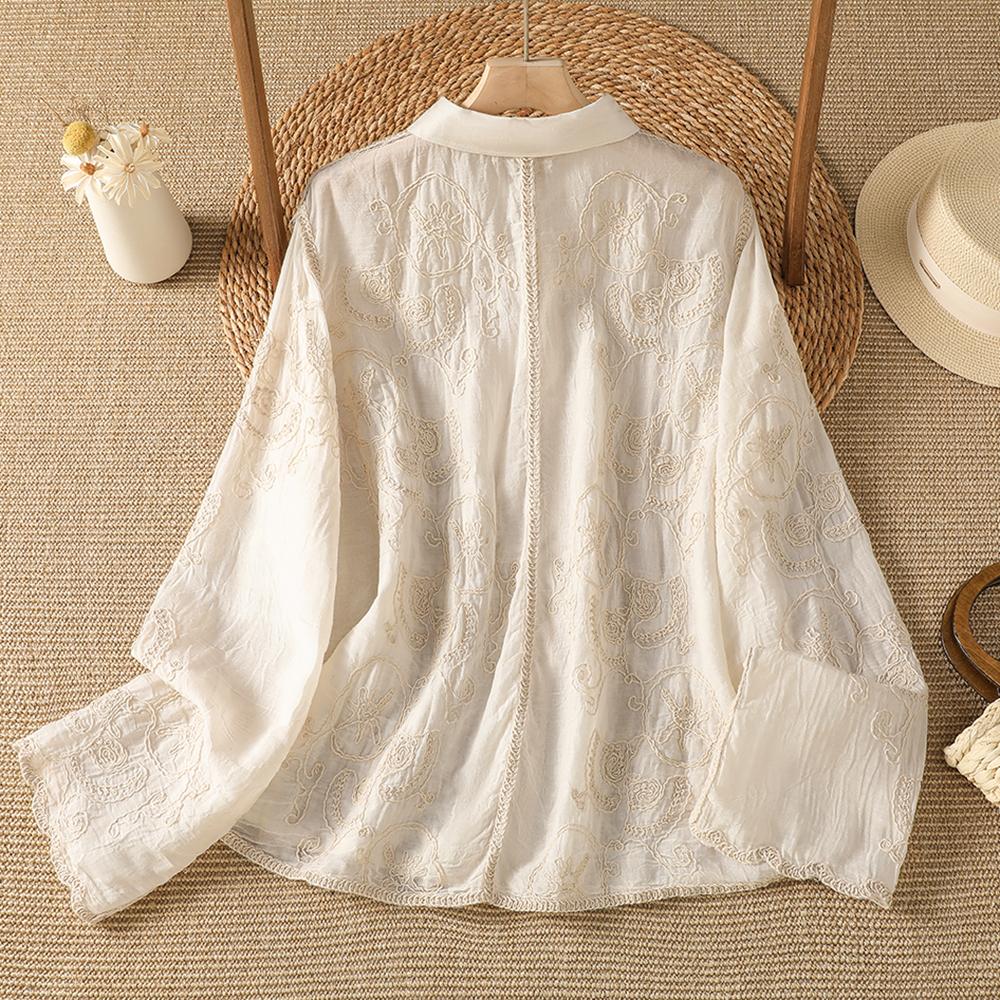 DIMANAF 2026 Women Blouse Plus Size New Autumn Shirt Long Sleeve Embroidery Lace Floral Casual Loose Thin Lady Tops Shirts Beading