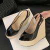 Fashion Liyke New Fashion Peep Toe Wedges Sandals Women Handmade Straw Rope Weave Thick Bottom Platform High Heels Ladies Shoes Black