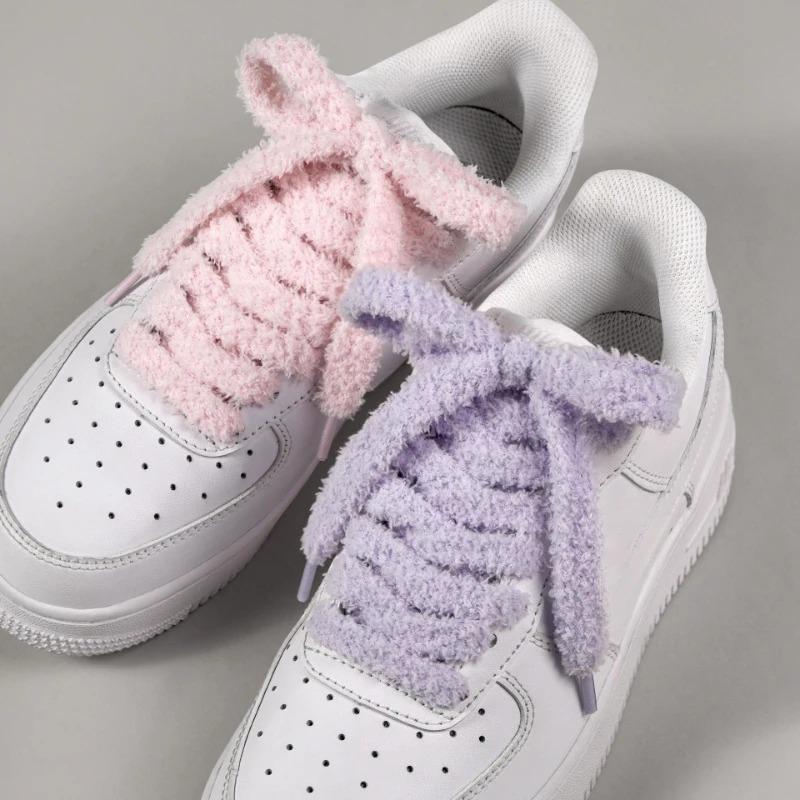 Fashion 1.3cm Wide Plush Shoelaces for Casual Shoes Sneakers Flat Shoes 80/100/120/140/160cm