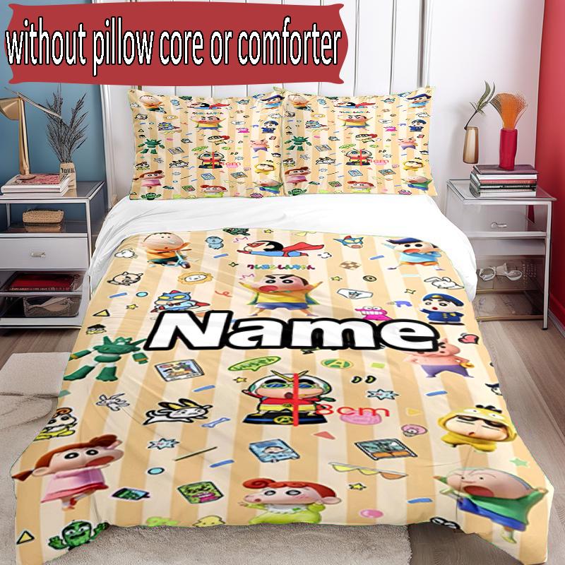 3pcs Duvet Cover Set (1*Duvet Cover + 2*Pillowcase, Without Core), Custom Name Crayon Shin Pattern Bedding Set, Home Bedroom Decor Gift