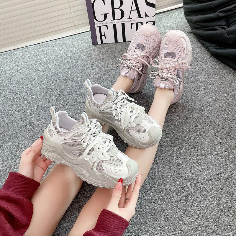 Super fire platform dad shoes women's spring and summer 2025 new breathable mesh small height increase casual sports shoes