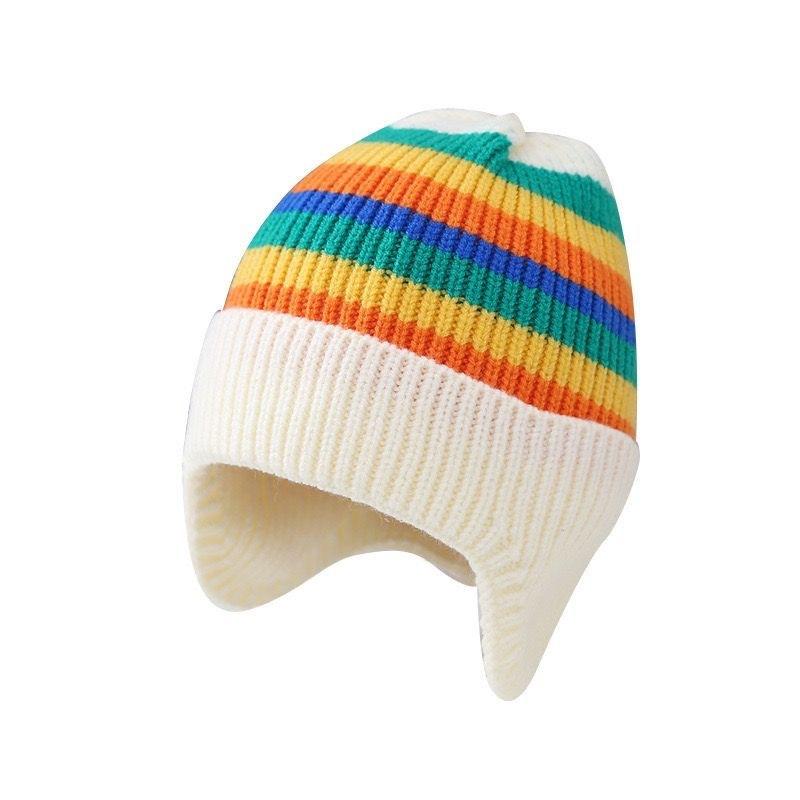 Autumn and Winter Children's Thermal Hat Rainbow Color Cute Baby Hat Infant Ear Protection Warm Knitted Pullover Hat