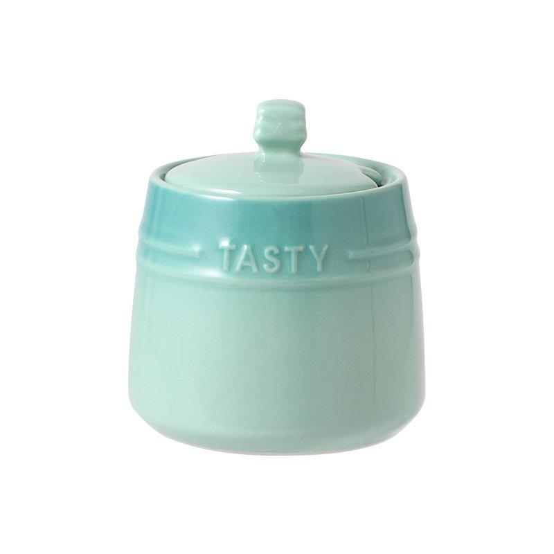 Ceramic Seasoning Box Household Salt Jar Sugar Jar Seasoning Jar Restaurant French Gradual Change Rainbow Oil Splashed Spicy Small Jar