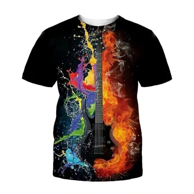 Music Guitar 3D Printed Men Women Tshirt Summer Trendy Harajuku O-Neck T-shirt Casual Short Sleeve Oversized Kids Clothing Tops