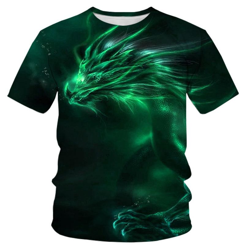 Summer Round Neck 3D Dragon Pattern Print Top Fashionable Casual Short Sleeved Men's T-shirts