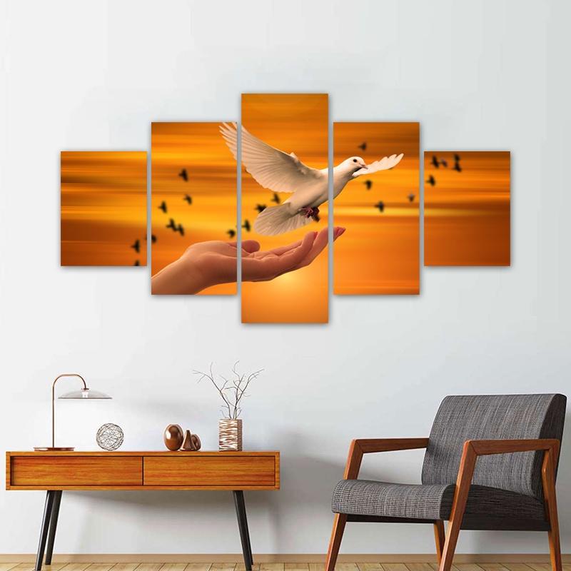 

5 Pieces Hands Peace Dove Pictures Wall Art for Living Room Canvas Paintings Modern Home Decor Pigeon Animal Posters NO FRAME 20x35 20x45 20x55cm